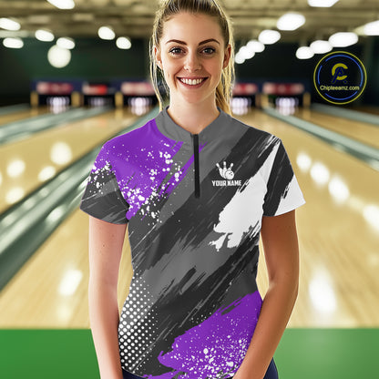 Purple Grunge pattern Bowling Team Shirt For Women Custom Bowling jersey Uniform Bowler Outfits NQS10043