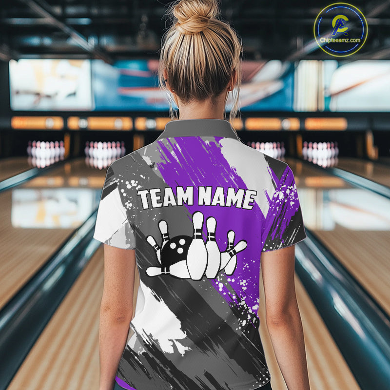 Purple Grunge pattern Bowling Team Shirt For Women Custom Bowling jersey Uniform Bowler Outfits NQS10043