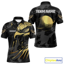 Load image into Gallery viewer, Black and Gold Eagle golf polo shirts for men custom men's golf team shirts, personalized golf gifts NQS10208