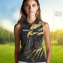 Load image into Gallery viewer, Black &amp; Gold Eagle sleeveless golf polo shirts custom Women's golf team shirt, personalized golf gift NQS10208