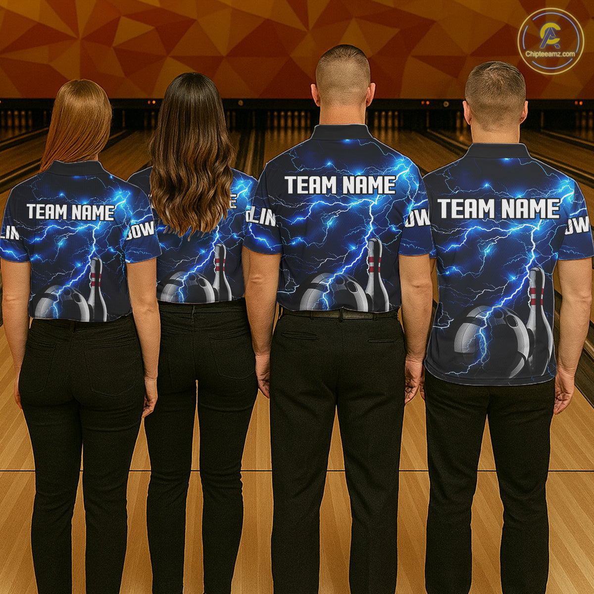 Blue Lightning Thunder Black Bowling Polo, Quarter zip Shirt for men custom storm bowling team jerseys NQS8386