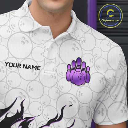 Black and White Camo Bowling Shirts For Men Custom Bowling Team League Jerseys | Purple NQS10562