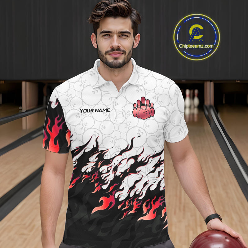 Black and White Camo Bowling Shirts For Men Custom Bowling Team League Jerseys | Red NQS10563