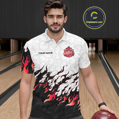 Black and White Camo Bowling Shirts For Men Custom Bowling Team League Jerseys | Red NQS10563