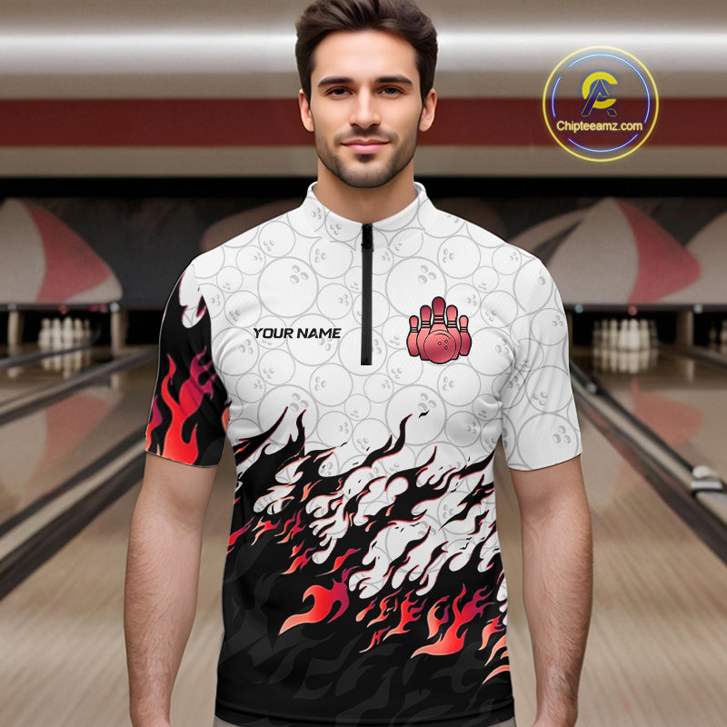 Black and White Camo Bowling Shirts For Men Custom Bowling Team League Jerseys | Red NQS10563