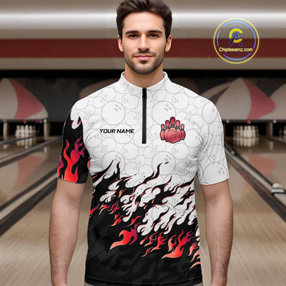 Black and White Camo Bowling Shirts For Men Custom Bowling Team League Jerseys | Red NQS10563