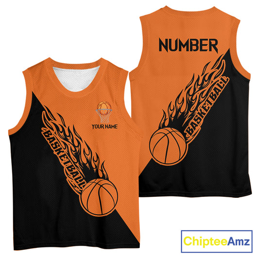 Black and Orange Flame Basketball shirts custom name and number Basketball team jerseys NQS11365