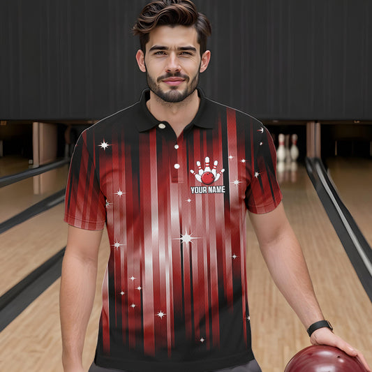 Custom Black and Red Bowling Polo, Quarter Zip Shirts for Men, Bowling Team Shirts Uniform NQS9621