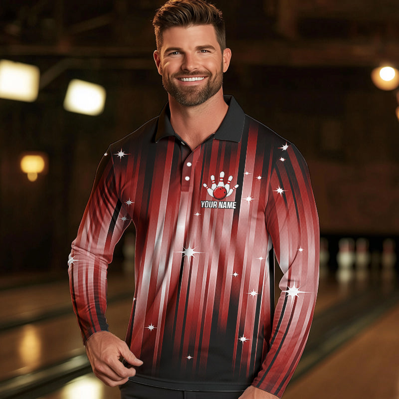 Custom Black and Red Bowling Polo, Quarter Zip Shirts for Men, Bowling Team Shirts Uniform NQS9621