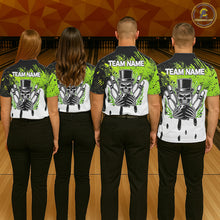 Load image into Gallery viewer, Black and Green Flame Skull Bowling Polo, 1/4 Zip Shirts for Men Custom Bowling Team League Jersey NQS11703