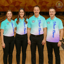 Load image into Gallery viewer, Custom Cyan Blue And Purple Glitter Butterfly Women Bowling Team Shirts, Ladies Bowling League Shirt NQS11704