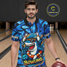 Load image into Gallery viewer, Funny Blue Camo Shark Men Bowling Polo, Quarter Zip Shirts Custom Team Shark Bowling Outfit Jersey NQS9816