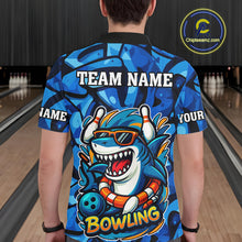 Load image into Gallery viewer, Funny Blue Camo Shark Men Bowling Polo, Quarter Zip Shirts Custom Team Shark Bowling Outfit Jersey NQS9816