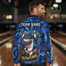 Load image into Gallery viewer, Funny Blue Camo Shark Men Bowling Polo, Quarter Zip Shirts Custom Team Shark Bowling Outfit Jersey NQS9816
