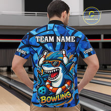 Load image into Gallery viewer, Funny Blue Camo Shark Men Bowling Polo, Quarter Zip Shirts Custom Team Shark Bowling Outfit Jersey NQS9816