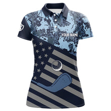 Load image into Gallery viewer, Blue Camo American flag Women golf polo shirts custom patriotic women's golf clothing, cool golf gifts NQS8396
