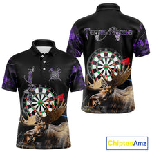 Load image into Gallery viewer, Personalized Black and Purple Camo Moose Darts Shirts For Men Custom Darts Team Jerseys NQS10976