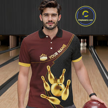 Load image into Gallery viewer, Red and Gold Bowling shirts for men Custom Team Bowling Polo, 1/4 zip Shirt bowlers Outfit NQS10973