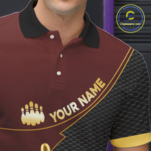 Load image into Gallery viewer, Red and Gold Bowling shirts for men Custom Team Bowling Polo, 1/4 zip Shirt bowlers Outfit NQS10973