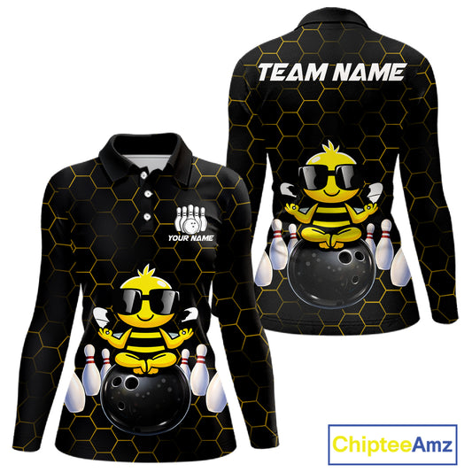 Black and Gold Funny Bee Bowling Shirts for Women Custom Team Bowling Jerseys, Gift For Bowlers NQS11582