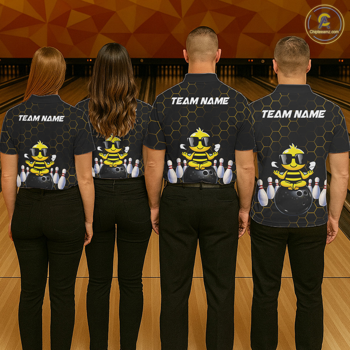 Black and Gold Funny Bee Bowling Shirts for Women Custom Team Bowling Jerseys, Gift For Bowlers NQS11582