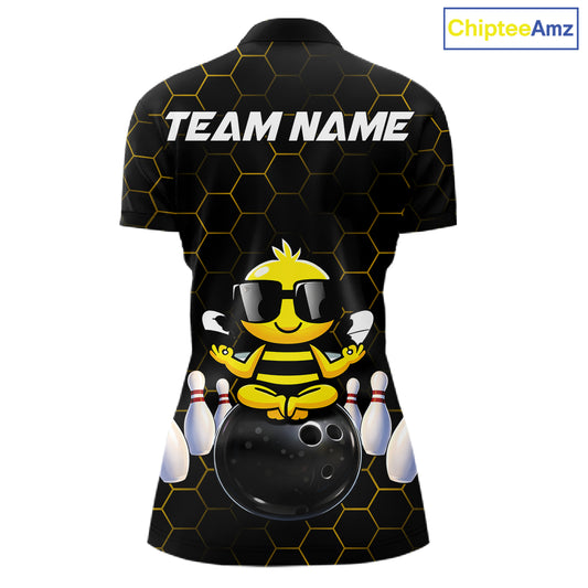 Black and Gold Funny Bee Bowling Shirts for Women Custom Team Bowling Jerseys, Gift For Bowlers NQS11582