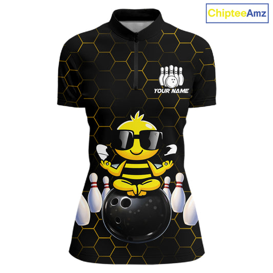 Black and Gold Funny Bee Bowling Shirts for Women Custom Team Bowling Jerseys, Gift For Bowlers NQS11582