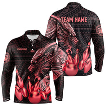 Load image into Gallery viewer, Black and Red Dragon Tribal Bowling Polo, 1/4 Zip Shirts For Men Custom Retro Bowling Team Jerseys NQS9629