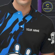 Load image into Gallery viewer, Black and Blue Skull Bowling Shirts for Men Custom Team bowling jersey, gift for bowlers NQS11708