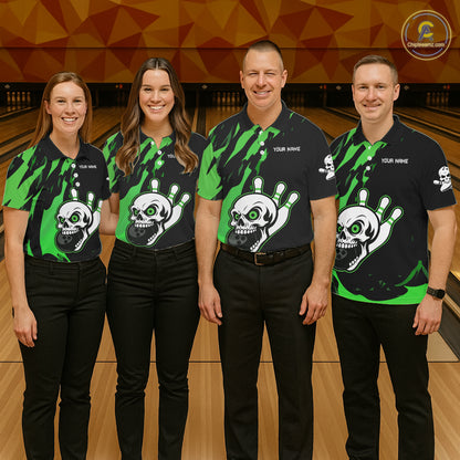Black and Green Skull Bowling Shirts for Men Custom Team bowling jersey, gift for bowlers NQS11709