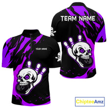 Load image into Gallery viewer, Black and Purple Skull Bowling Shirts for Men Custom Team bowling jersey, gift for bowlers NQS11710
