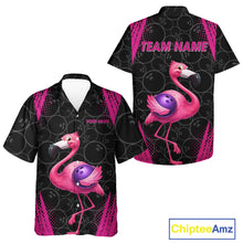 Load image into Gallery viewer, Funny Pink Flamingo Black Bowling Camo Bowling Button-up Shirt Custom Flamingo Team bowling outfit NQS11716
