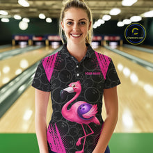 Load image into Gallery viewer, Funny Pink Flamingo Black Bowling Camo Bowling Shirts for Women Custom Flamingo Team bowling outfit NQS11716