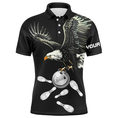 Black and white Mens bowling polo shirts Custom Eagle Team bowling shirts, gift for bowlers NQS7405