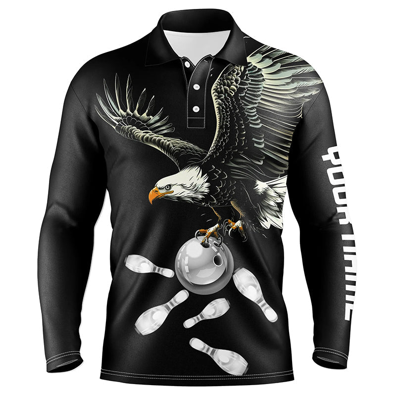 Black and white Mens bowling polo shirts Custom Eagle Team bowling shirts, gift for bowlers NQS7405