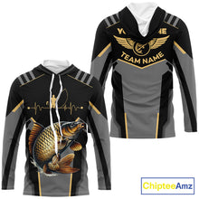 Load image into Gallery viewer, Personalized Black Carp Fishing jerseys, Team Carp Fishing Long Sleeve tournament shirts| Yellow NQS9822