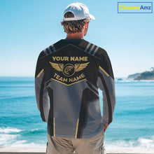 Load image into Gallery viewer, Personalized Black Carp Fishing jerseys, Team Carp Fishing Long Sleeve tournament shirts| Yellow NQS9822