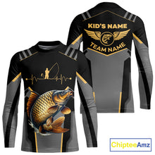 Load image into Gallery viewer, Personalized Black Carp Fishing jerseys, Team Carp Fishing Long Sleeve tournament shirts| Yellow NQS9822