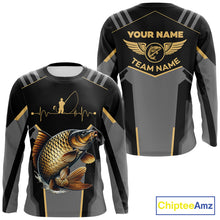 Load image into Gallery viewer, Personalized Black Carp Fishing jerseys, Team Carp Fishing Long Sleeve tournament shirts| Yellow NQS9822