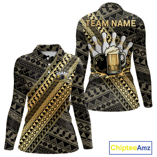 Yellow and Black tribal pattern Bowling and Beer shirts for Women custom Team Bowling jerseys outfit NQS9928