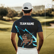 Load image into Gallery viewer, Vintage American Flag blue lightning Mens Golf polo shirts Custom patriotic Golf outfit For Mens NQS10059