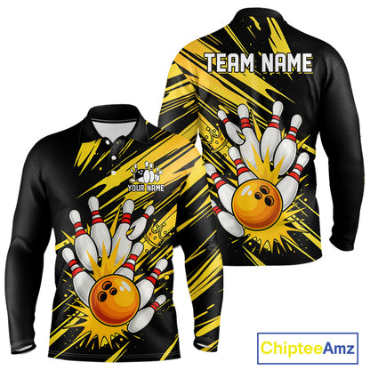 Black and Yellow Bowling Polo, 1/4 Zip Shirt for Men Custom Bowling Team shirts for bowlers NQS10365