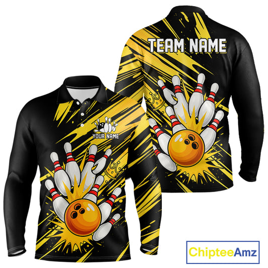 Black and Yellow Bowling Polo, 1/4 Zip Shirt for Men Custom Bowling Team shirts for bowlers NQS10365