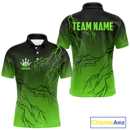Black and Green gradient storm Lightning thunder Bowling shirts for Men Custom Bowling Team Jerseys NQS11171