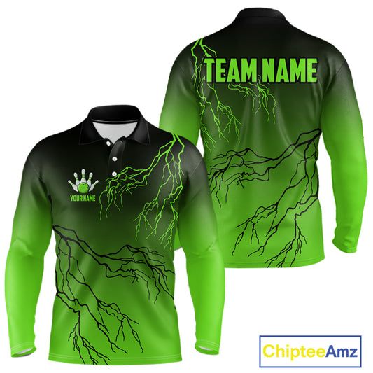 Black and Green gradient storm Lightning thunder Bowling shirts for Men Custom Bowling Team Jerseys NQS11171
