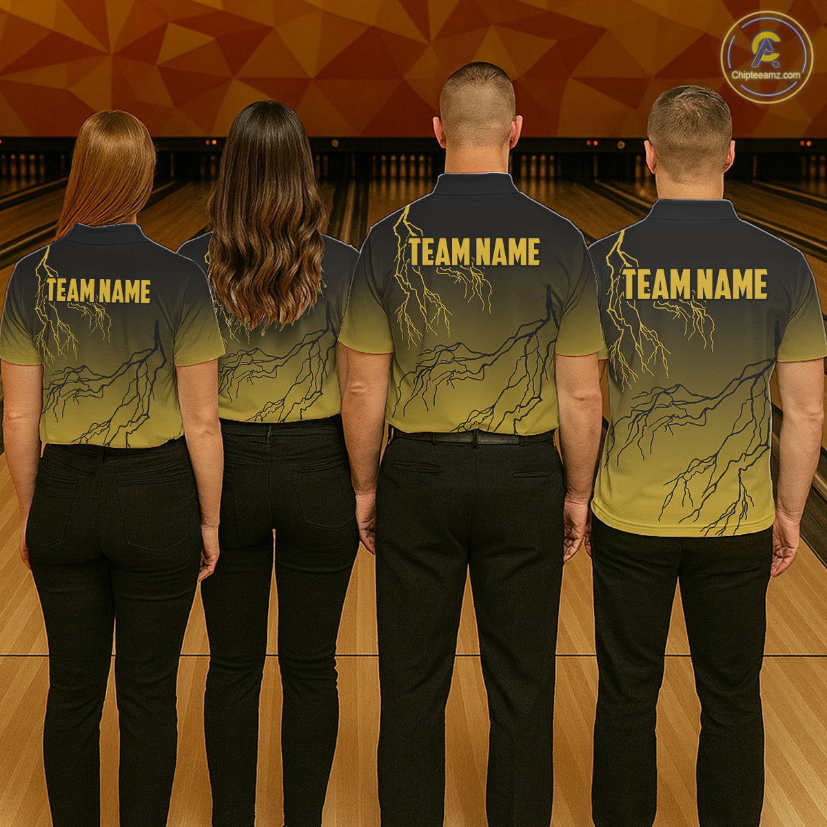 Black and Yellow gradient storm Lightning thunder Bowling shirts for Men Custom Bowling Team Jerseys NQS11172