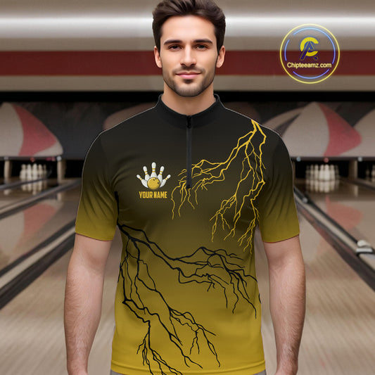 Black and Yellow gradient storm Lightning thunder Bowling shirts for Men Custom Bowling Team Jerseys NQS11172