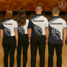 Load image into Gallery viewer, Custom Retro Beige and Black Flame Bowling Shirts For Men, Vintage Team Bowling League jerseys NQS11590