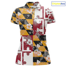 Load image into Gallery viewer, Maryland Flag tropical flower pattern Women Golf polo shirts Custom ladies patriotic golf shirts NQS10064