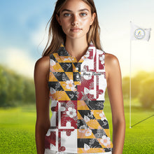 Load image into Gallery viewer, Maryland Flag tropical flower pattern Women Sleeveless polo shirt Custom ladies patriotic golf shirts NQS10064